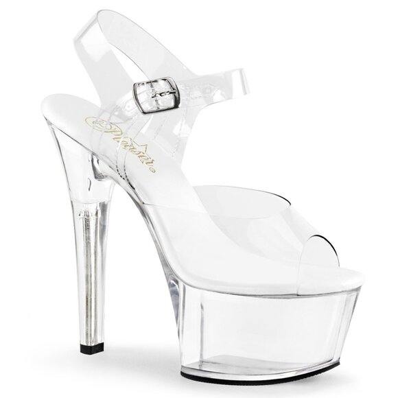 Pleaser Aspire 608 Clear Platform Heels Sandals - Picture 1 of 4
